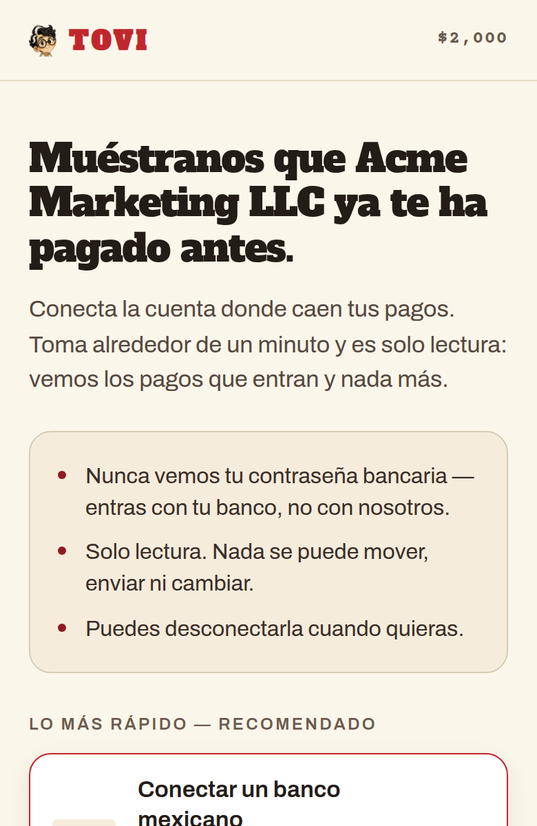 La página para conectar tu cuenta, en un teléfono