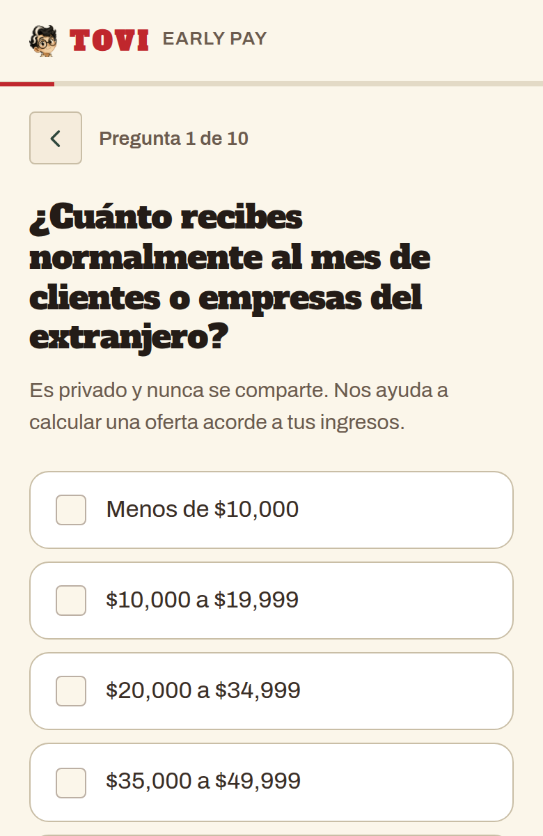 La primera pregunta del cuestionario de Early Pay, en un teléfono