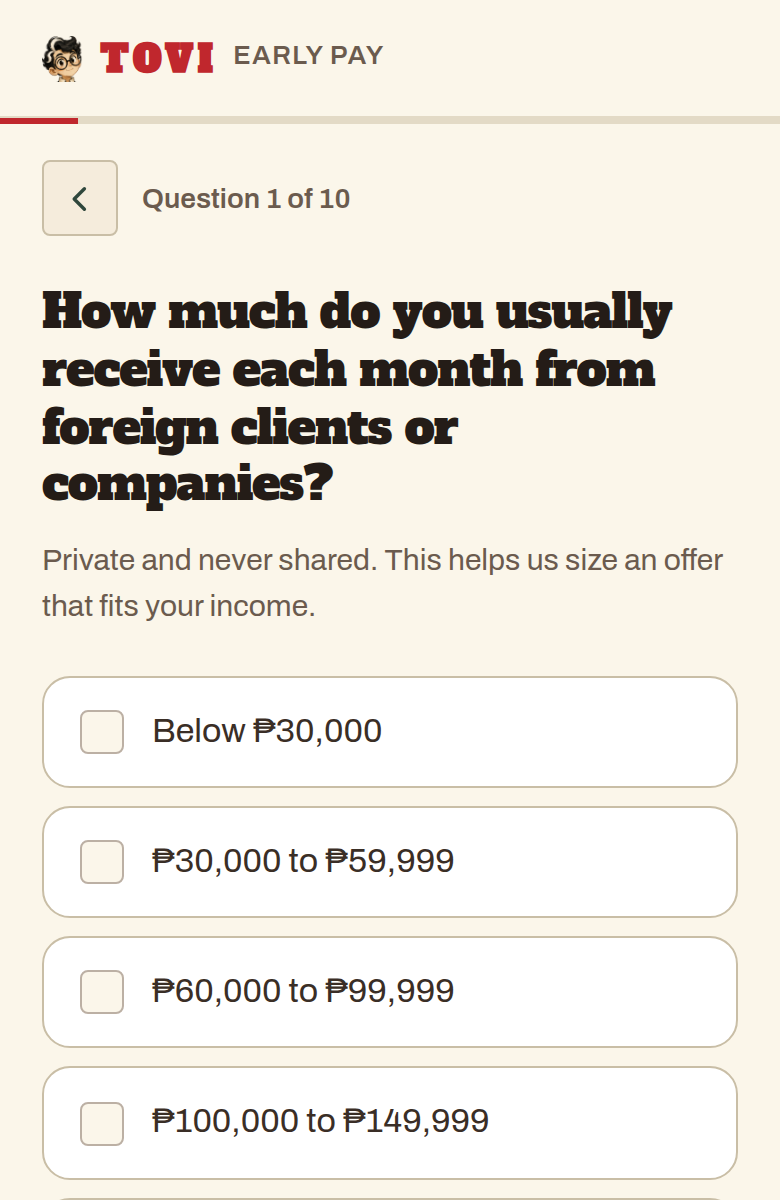 The first question of the Early Pay check on a phone